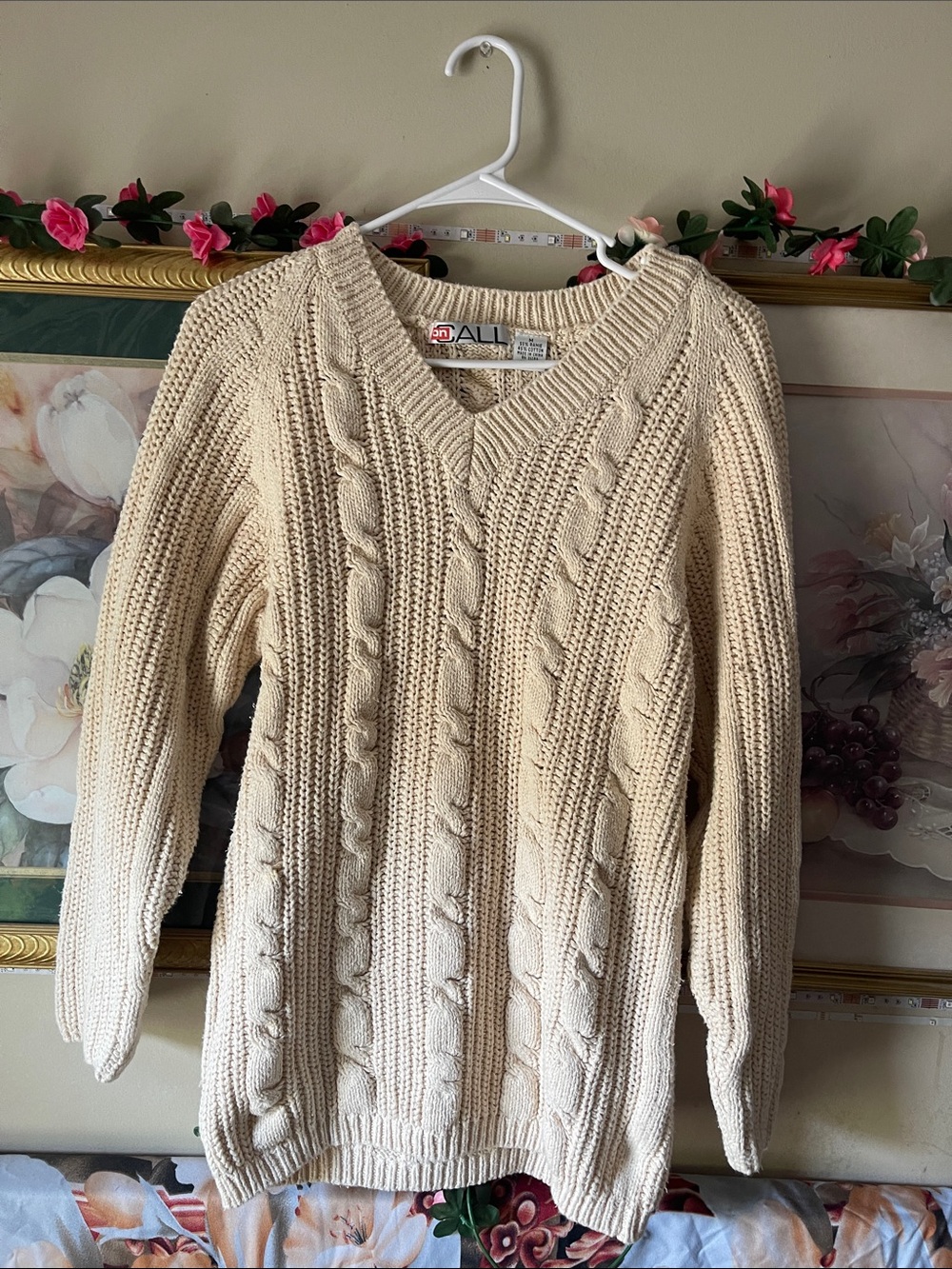 SAINTS Cream Cable Knit V-Neck Sweater